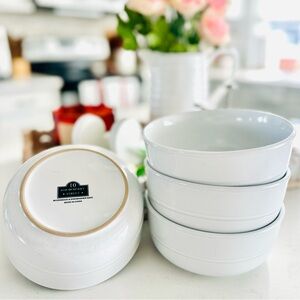 10 Strawberry Street White Double Line 6.25" Round Cereal/Soup Bowl Set Of 4